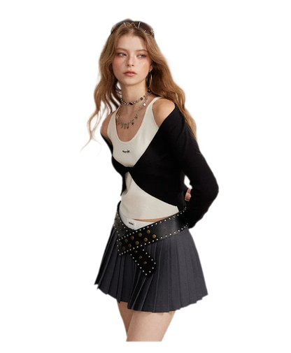 Color-Block Faux Two-Piece Knit Top