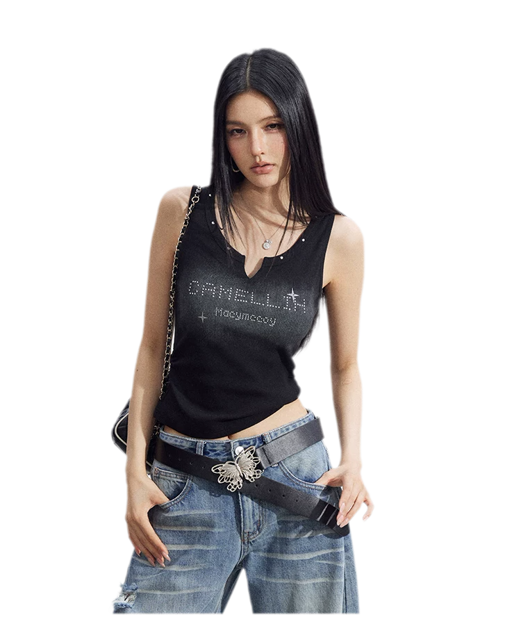 Rhinestone V-Neck Tank