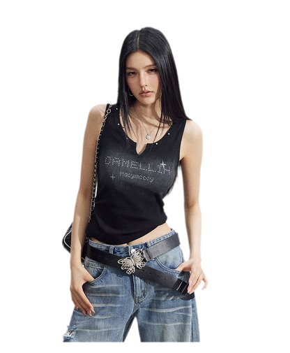 Rhinestone V-Neck Tank