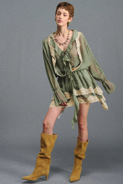 Vintage Moss Green Lace Dress