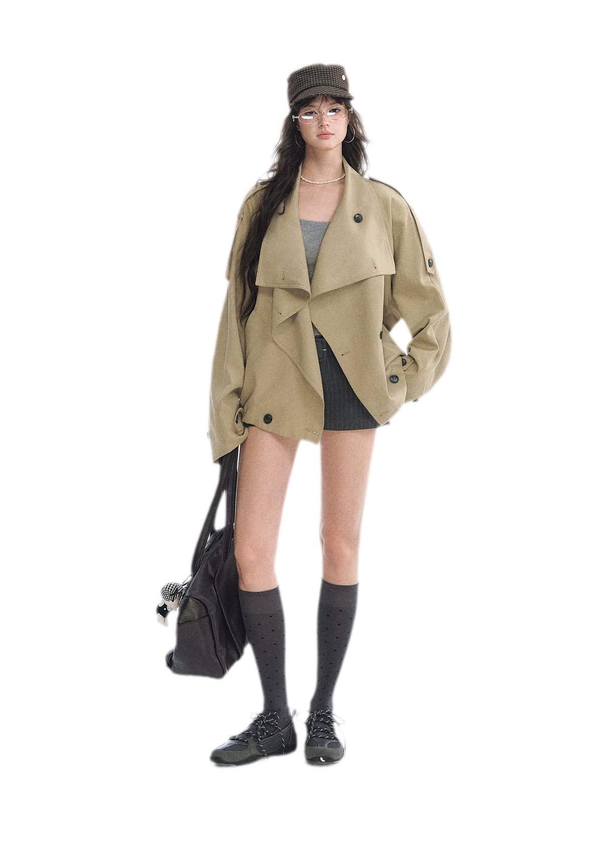 Relaxed Double-Breasted Short Trench