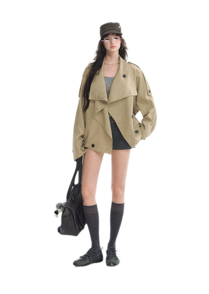 Relaxed Double-Breasted Short Trench
