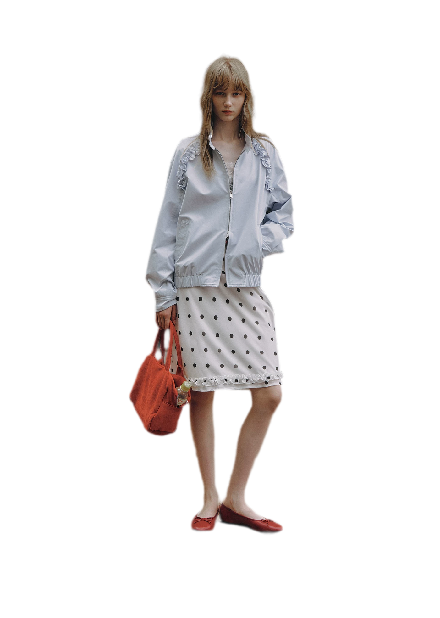 Ruffled Stand Collar Harrington Jacket