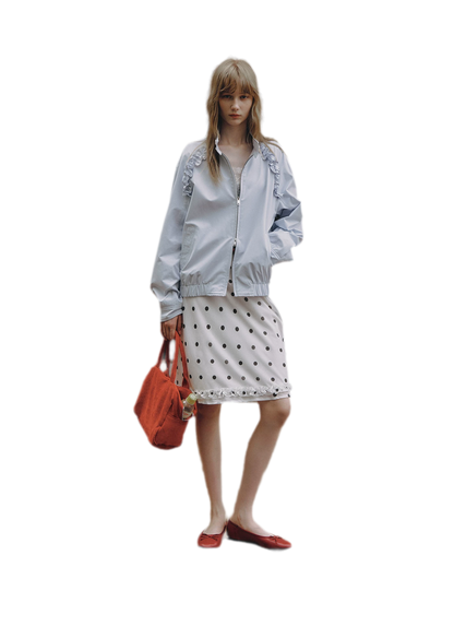 Ruffled Stand Collar Harrington Jacket