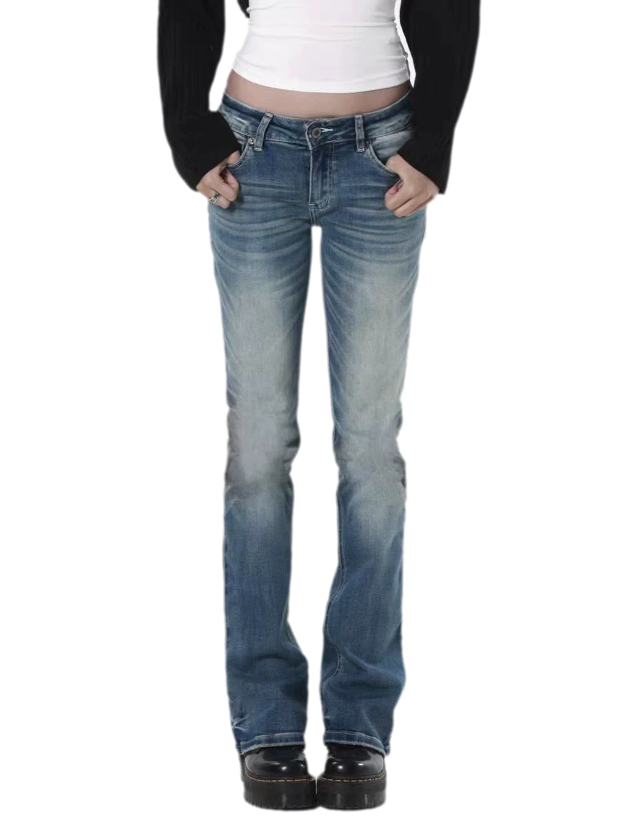 Distressed Low-Rise Slight-Flare Jeans