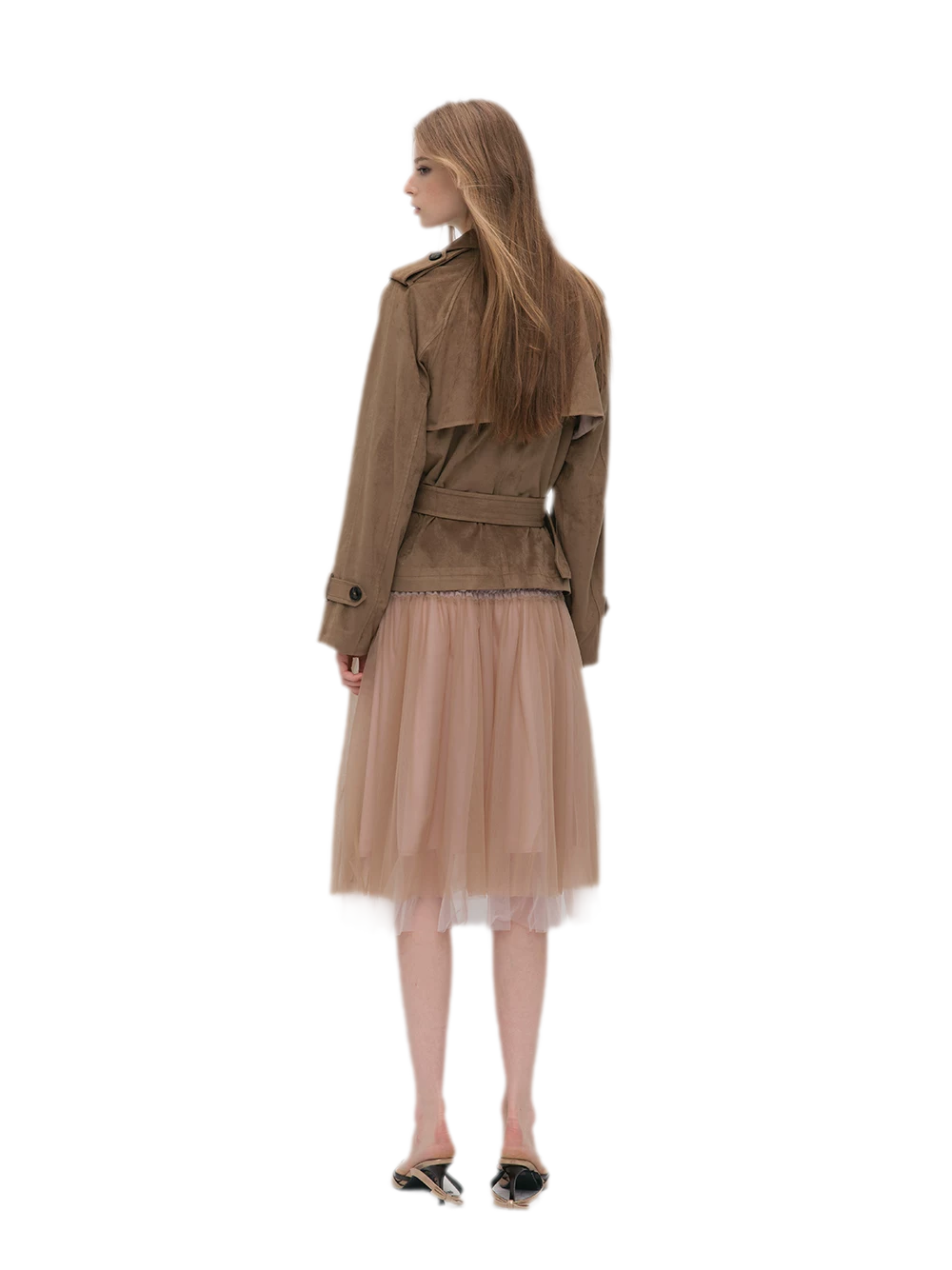 Brushed Belted Short Trench Jacket