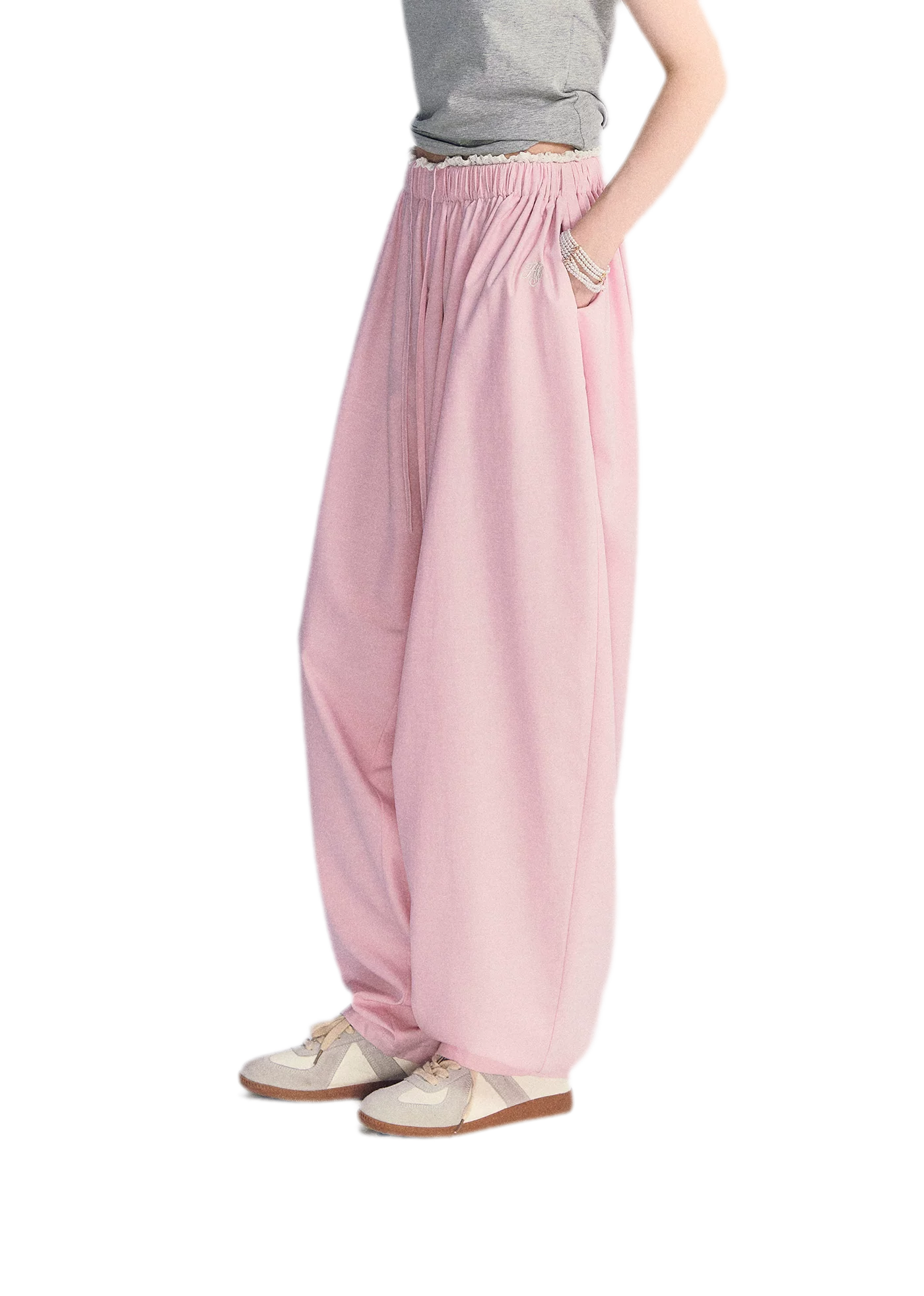 Lace Trim Balloon Pants