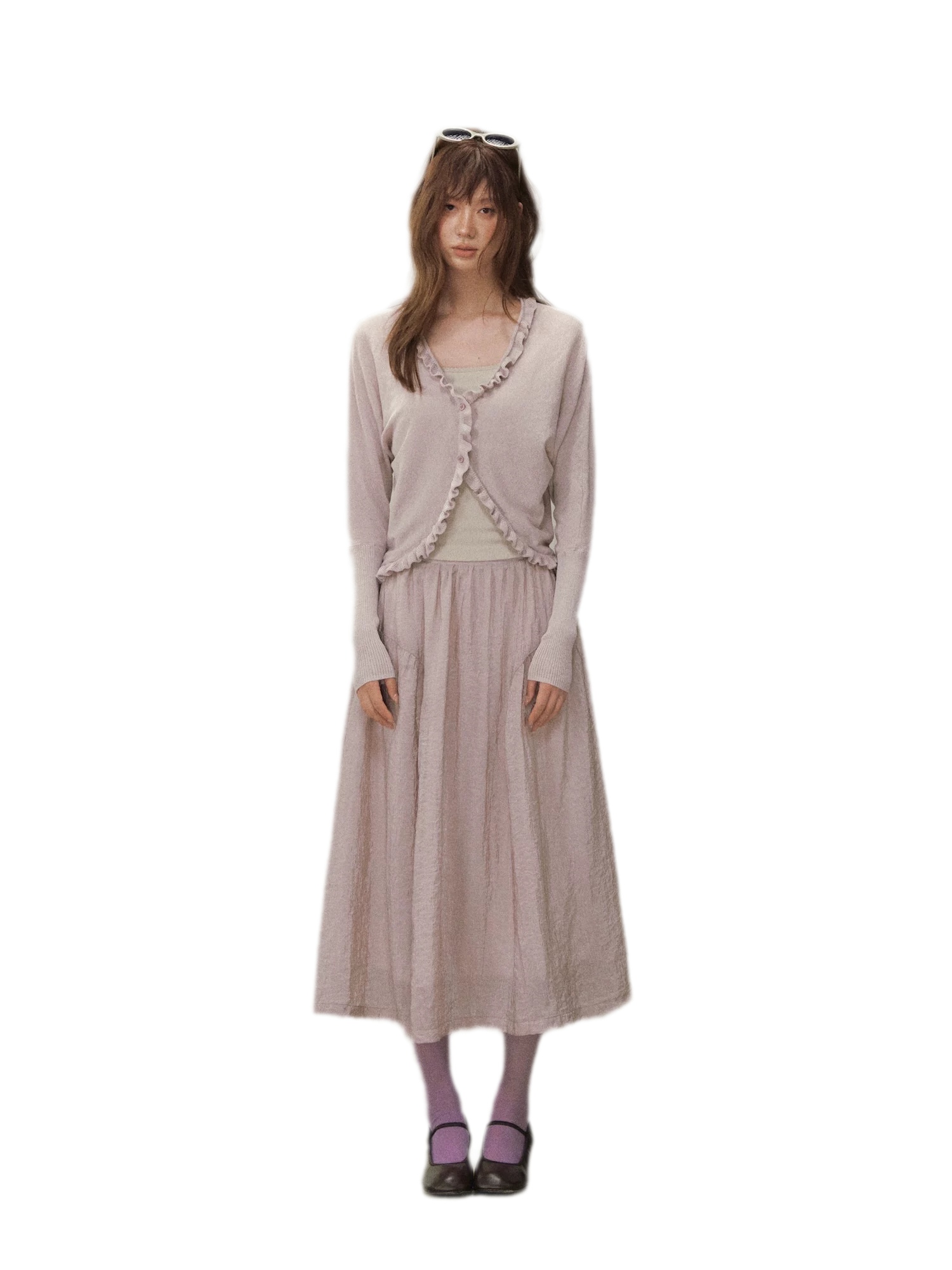 Ruffle Trim Knit Cardigan
