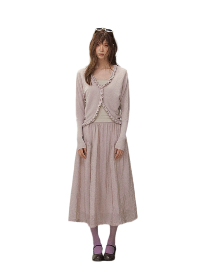 Ruffle Trim Knit Cardigan