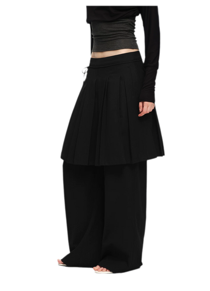 Pleated Layered Skirt Pants