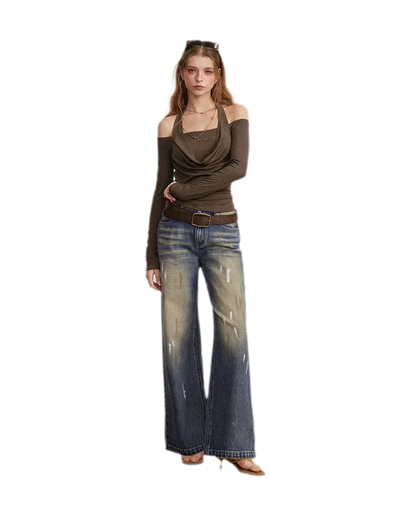 Washed Paint-Splatter Wide-Leg Jeans