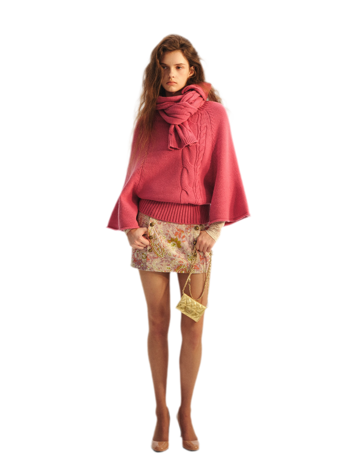Conjunto de suéter tipo capa de punto trenzado