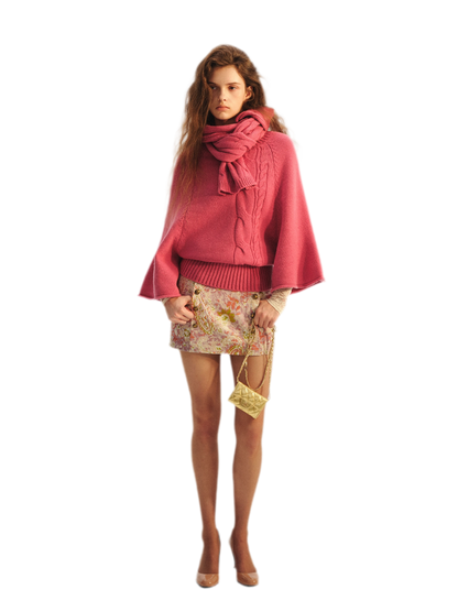 Conjunto de suéter tipo capa de punto trenzado