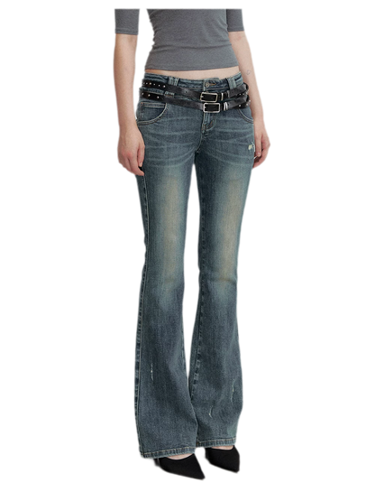 Washed Whisker Flared Jeans