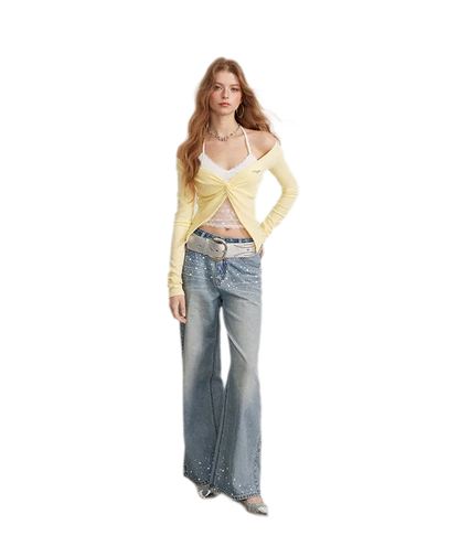 Lace Trim Faux Two-Piece Top
