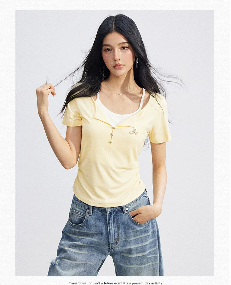 Two-Tone Layered Look Slim Fit T-Shirt