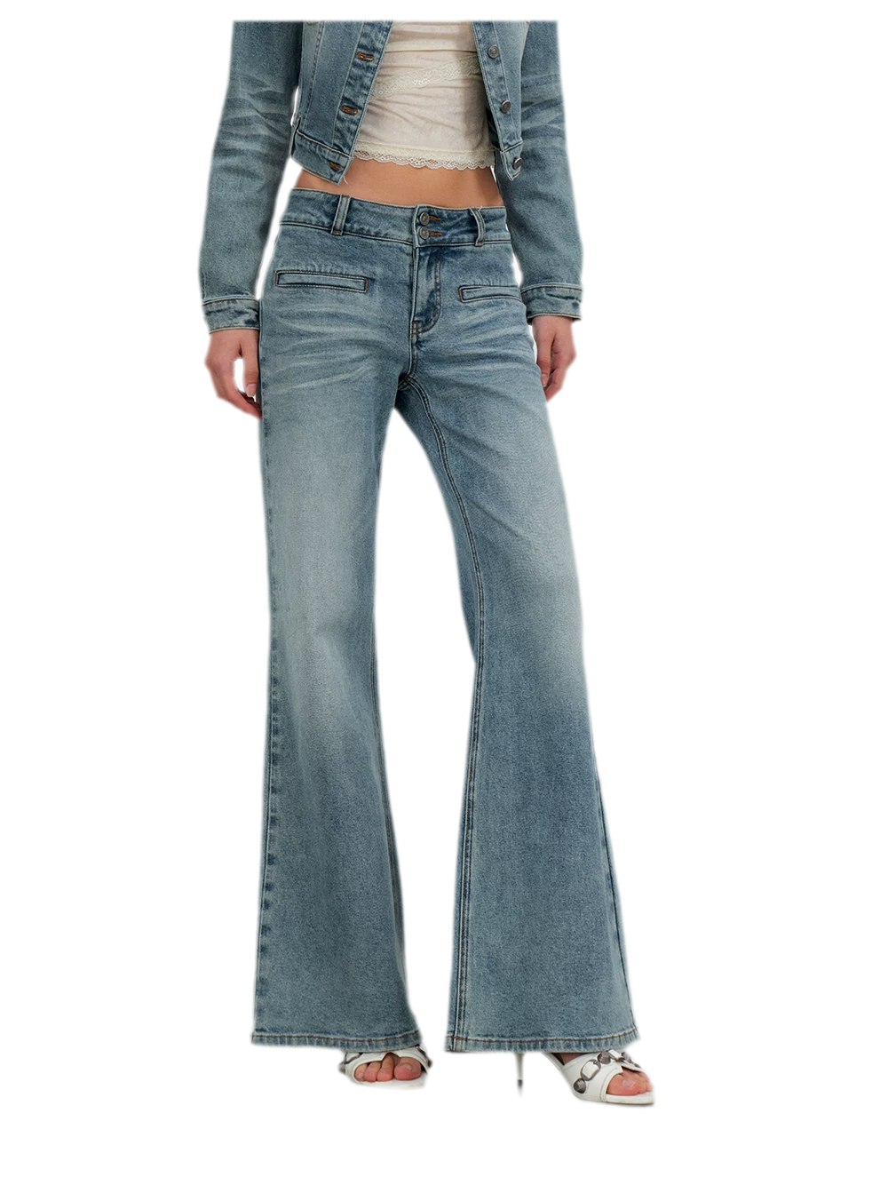 Washed Cat-Whisker Flare Jeans