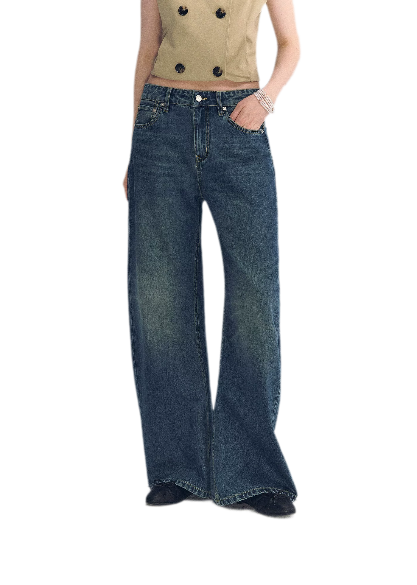 Vintage Wash Wide-Leg Jeans