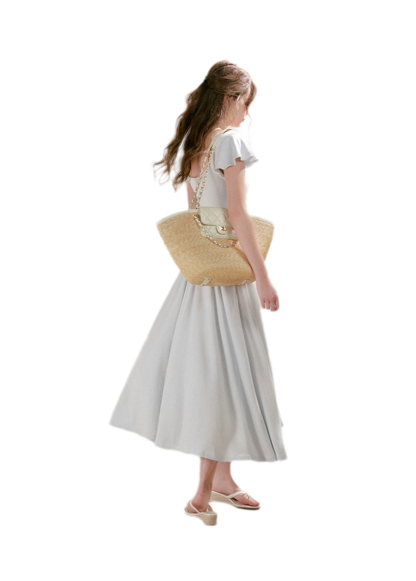 Lace Insert Flutter Sleeve Dress