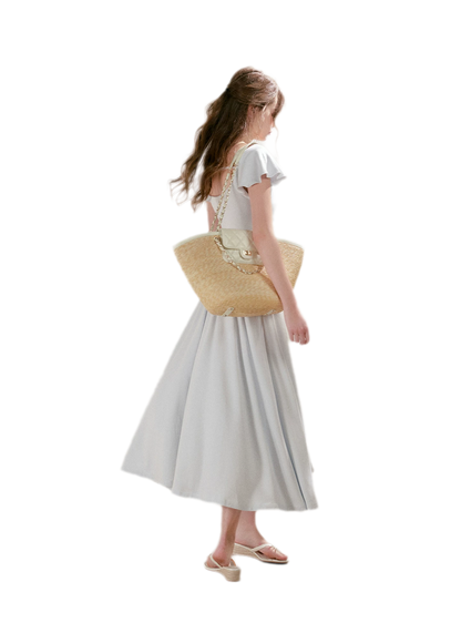Lace Insert Flutter Sleeve Dress