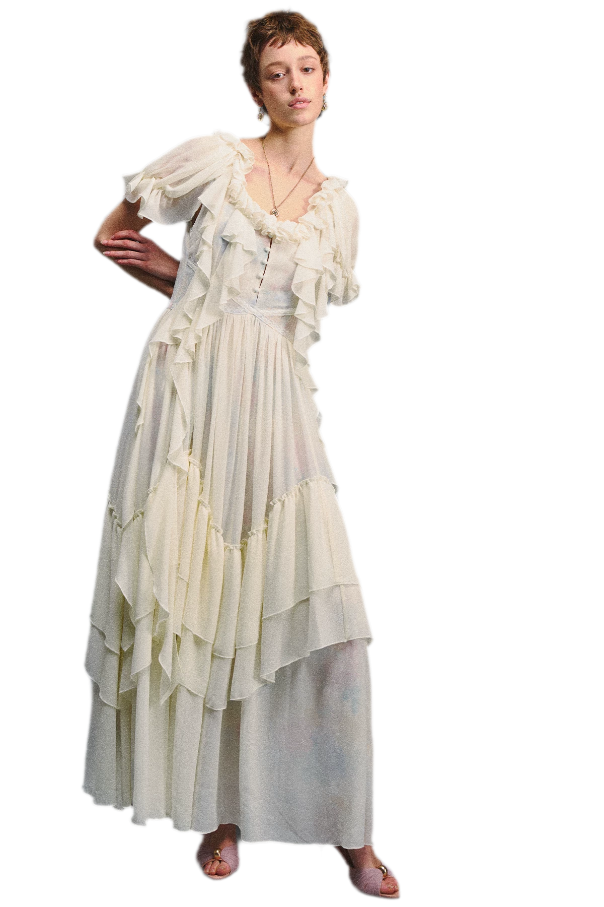 Ruffled Lace Chiffon Dress