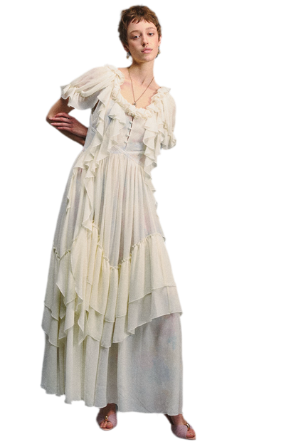 Ruffled Lace Chiffon Dress
