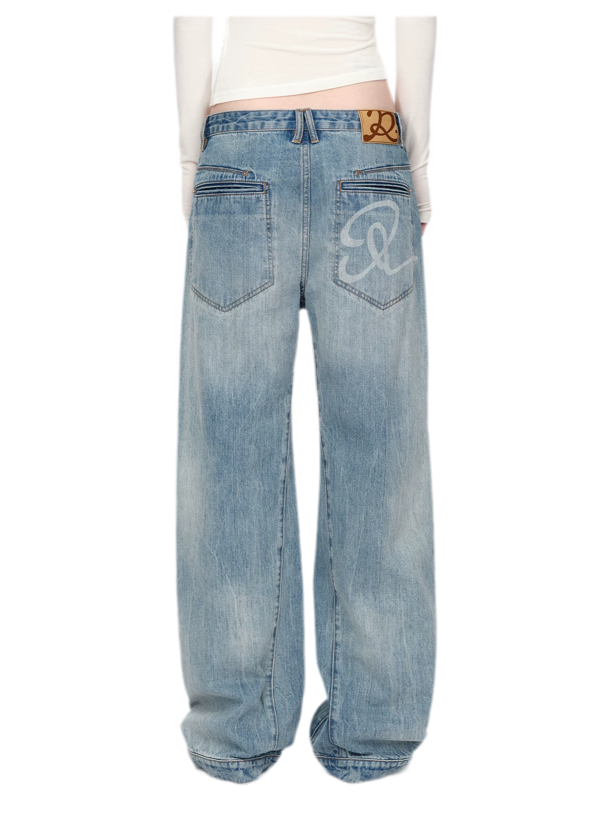 Gewassen vintage jeans met rechte pijpen