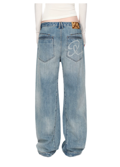 Gewassen vintage jeans met rechte pijpen