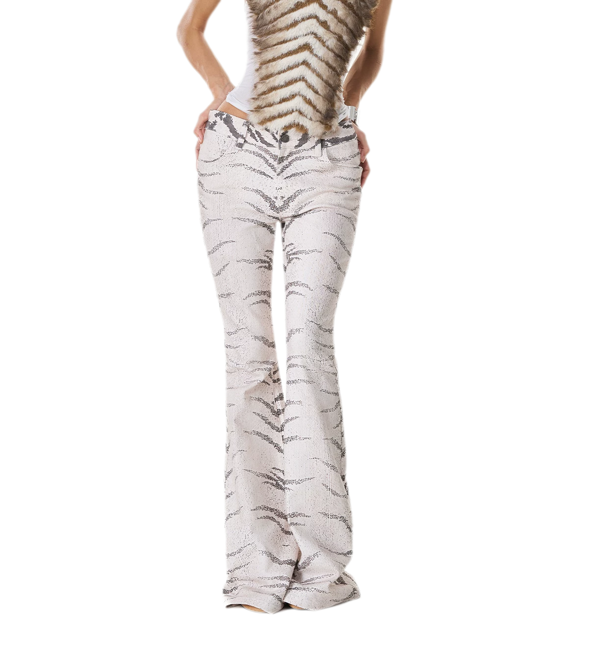 Quần jean ống loe họa tiết ngựa vằn washed
