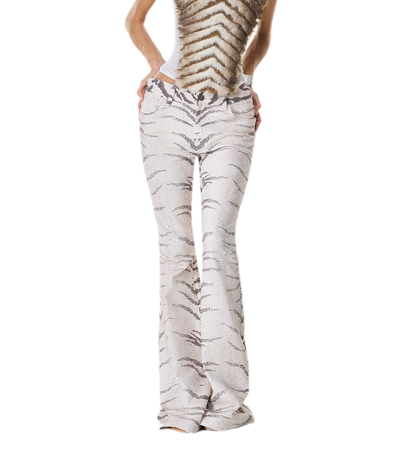 Quần jean ống loe họa tiết ngựa vằn washed