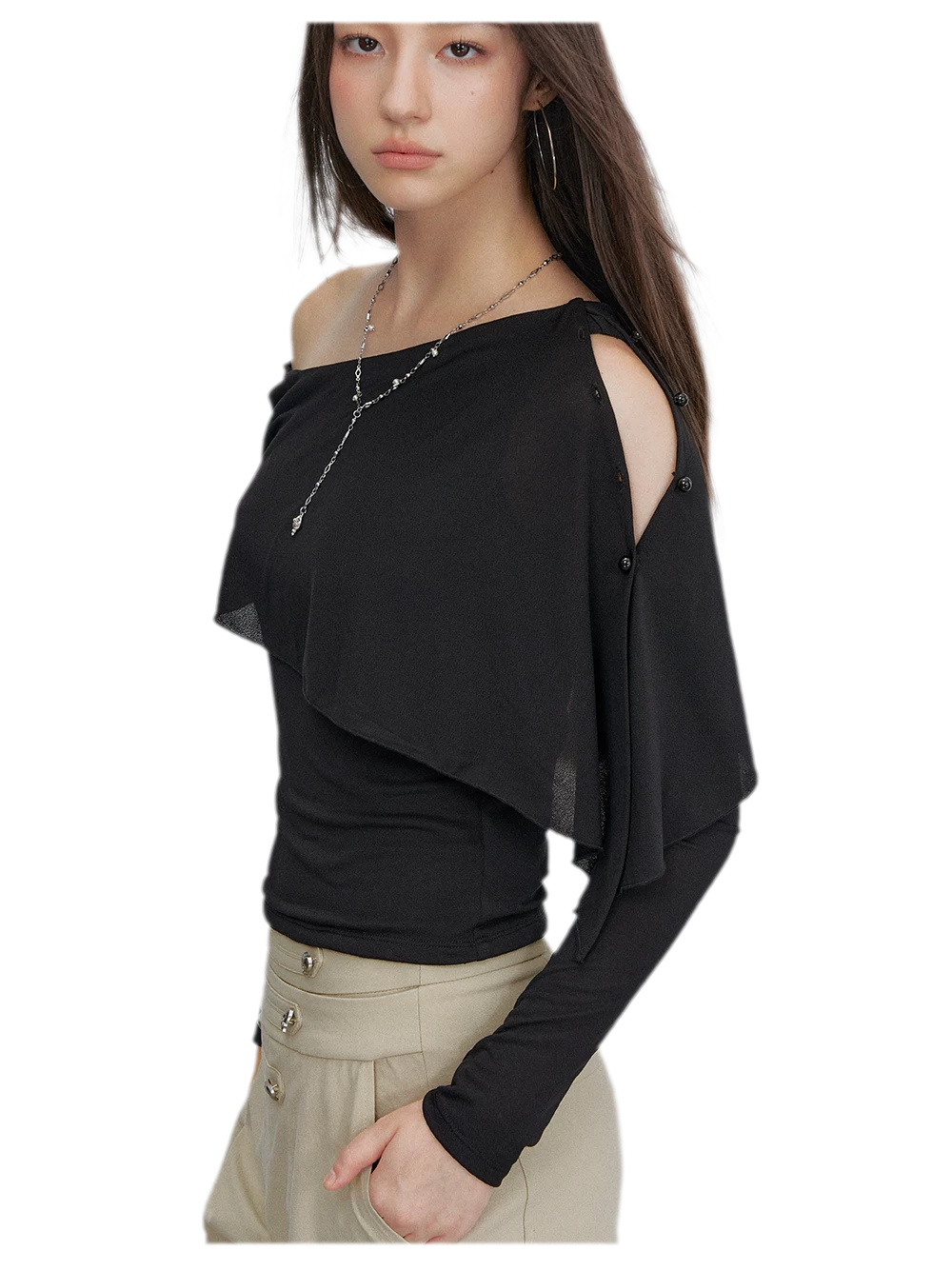 Asymmetrical Button Shoulder Top
