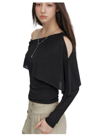 Asymmetrical Button Shoulder Top
