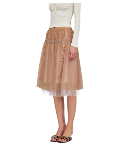 Layered Mesh Ruffle Midi Skirt
