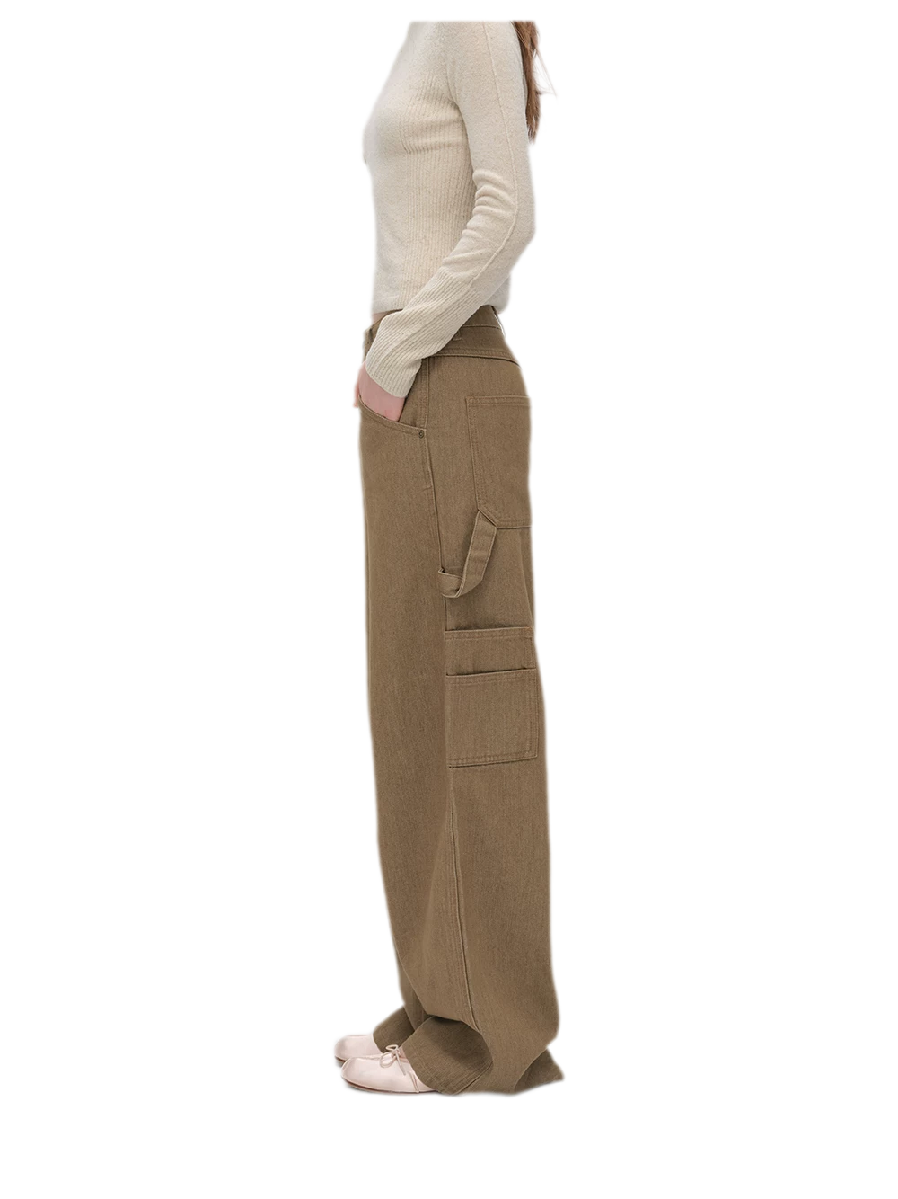 Enzyme-Washed Wide-Leg Utility Jeans