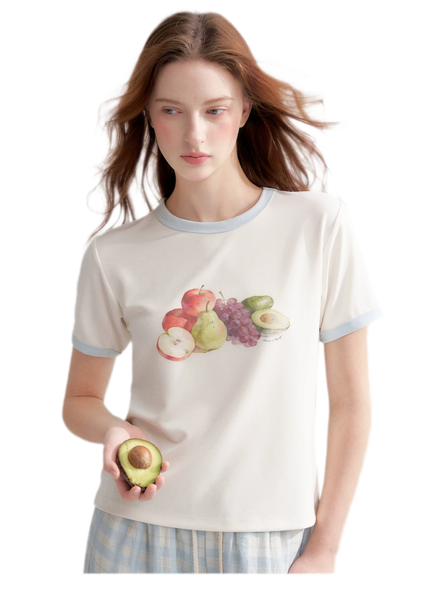 Rhinestone Fruit Print Tee