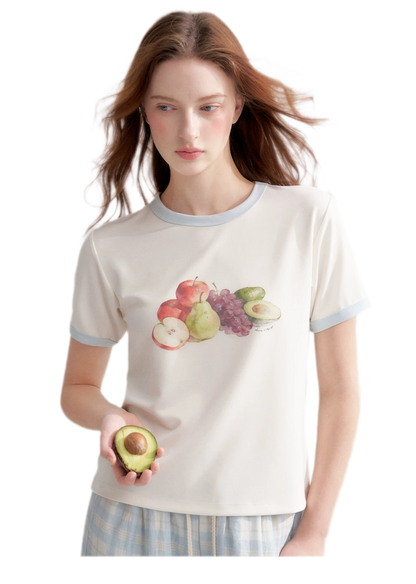 Rhinestone Fruit Print Tee