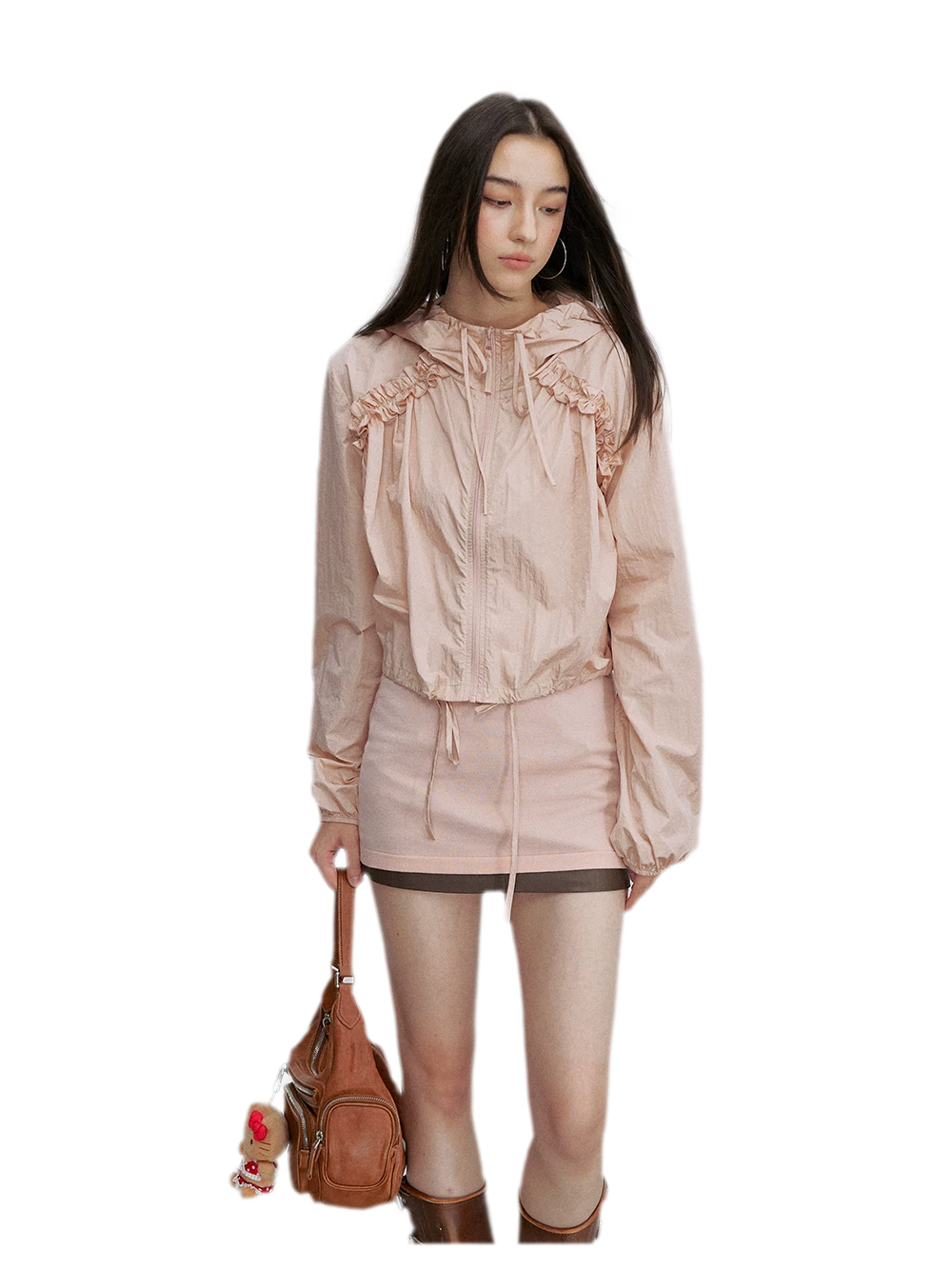 Nylon Ruffle Hooded Jacket