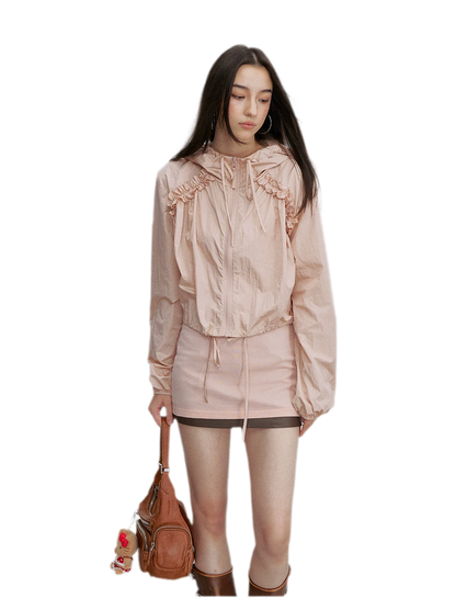 Nylon Ruffle Hooded Jacket