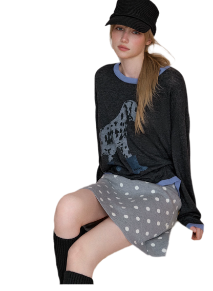 Oversized-Strickpullover mit Dalmatiner-Print
