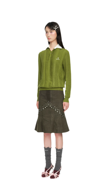 Summer Knit Pullover with Contrasting Collar
