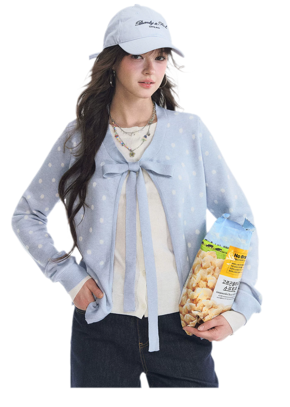 Polka-Dot Tie Bow Cardigan