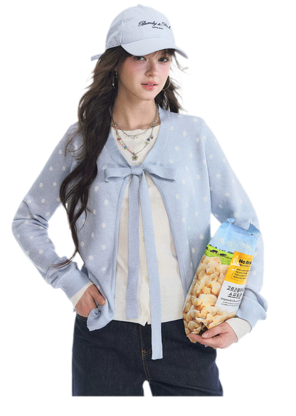 Polka-Dot Tie Bow Cardigan