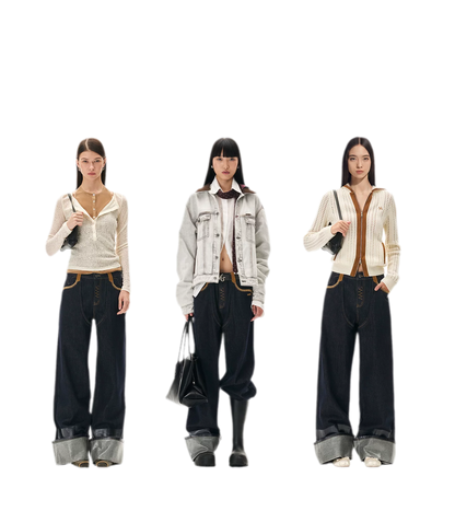 Coated Wide-Leg Denim Jeans