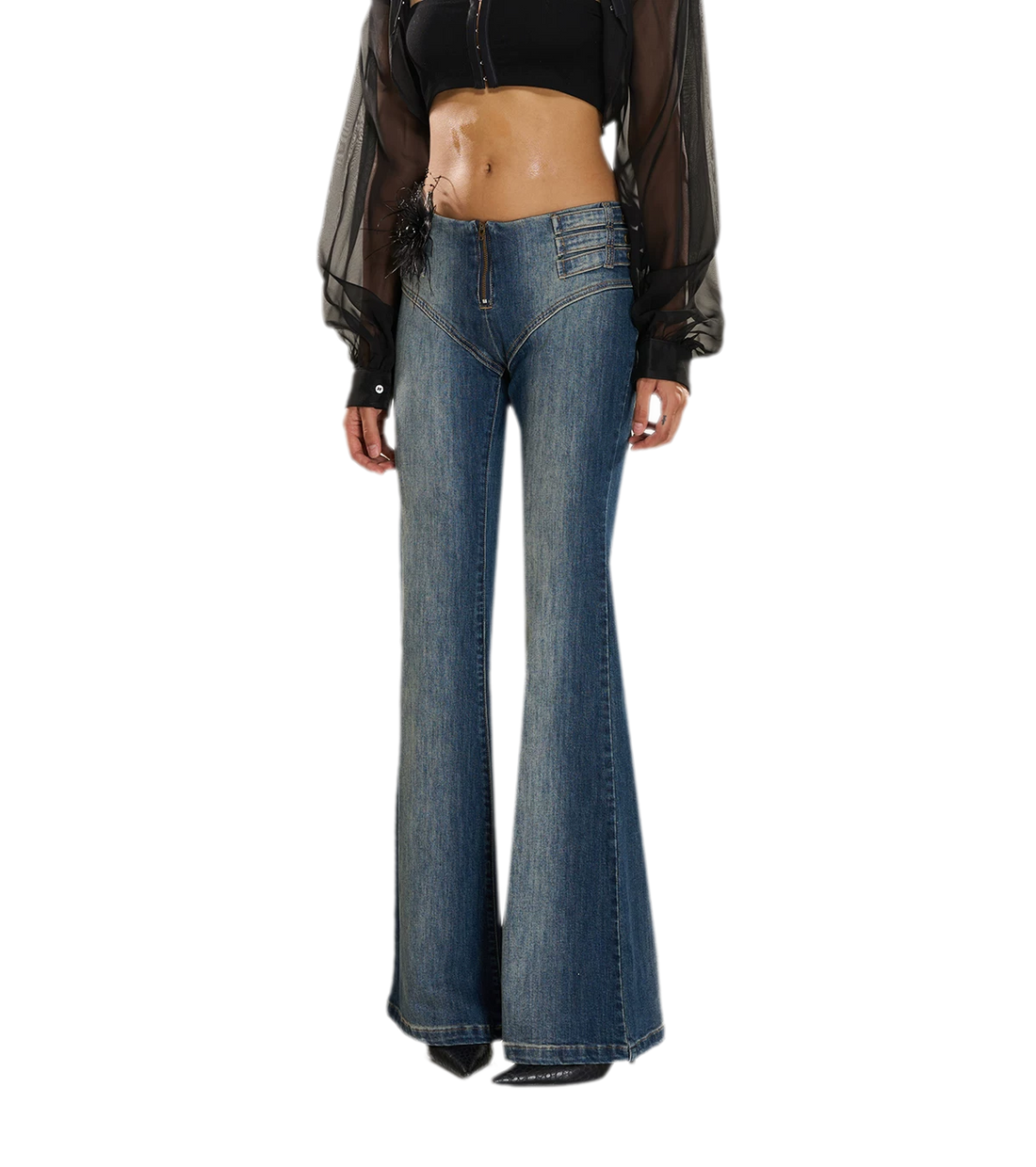 Washed Denim Multi-Belt Jeans