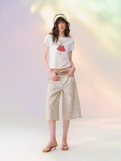 Spotted Deer Denim Mid-Length Shorts