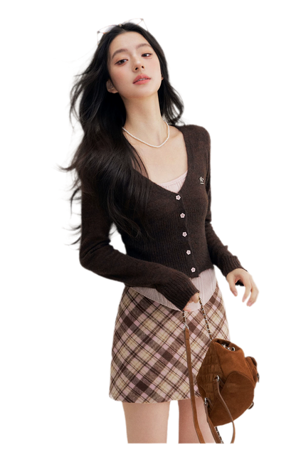 Brushed Contrast V-Neck Sweater