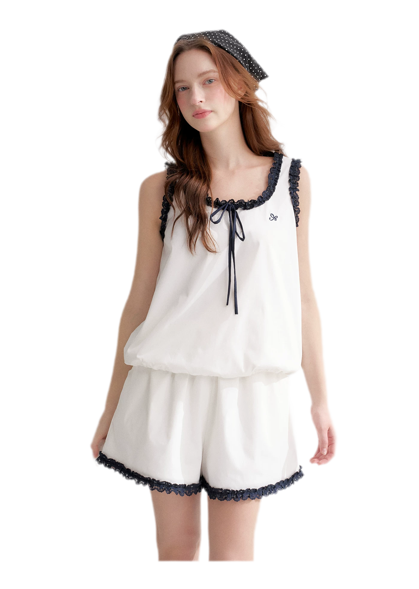 Lace Trim Embroidered Set