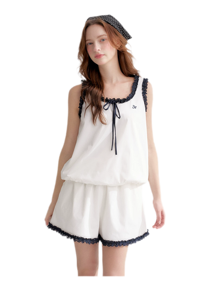 Lace Trim Embroidered Set