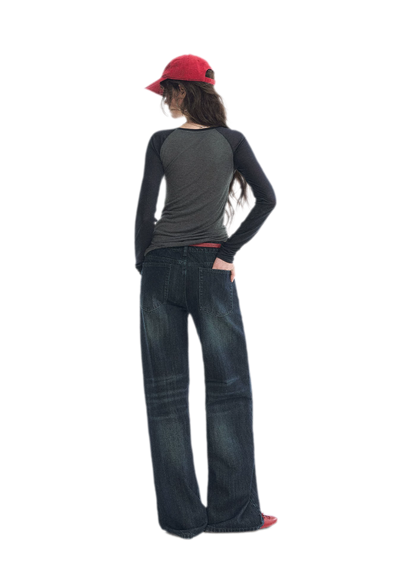 Washed Low-Rise Straight-Leg Jeans