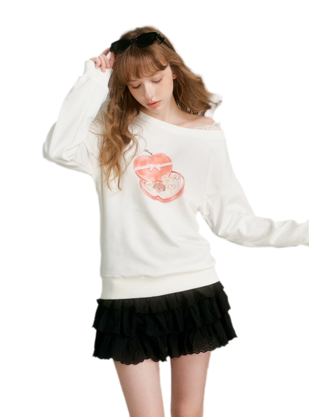 Watercolor Puppy Off-Shoulder Sweatshirt
